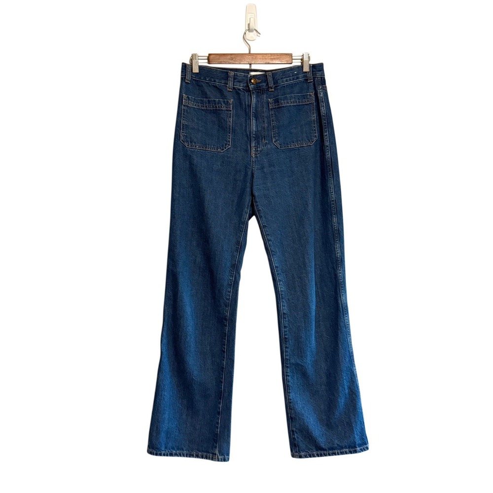 Madewell Cleo Straight Jean Front Patch Pockets Blue Rigid Denim High Rise 29
